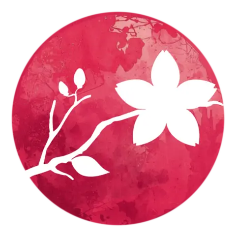 Japan Matsuri — rote Sonne und Sakura-Zweig im Sumi-e-Stil